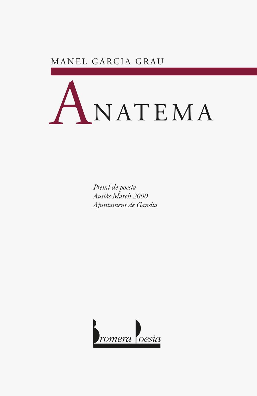ANATEMA (CATALA) | 9788476606094 | GARCIA GRAU, MANEL | Librería Castillón - Comprar libros online Aragón, Barbastro