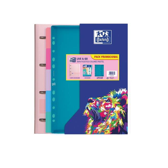 PACK CARPETA ANILLAS OXFORD EBINDER LIVE & GO A4+PP SB+SEP PASTEL SURTIDOS RECMABIO 100H 90 GR CUADRICULA 5MM | 8427291058725 | Librería Castillón - Comprar libros online Aragón, Barbastro