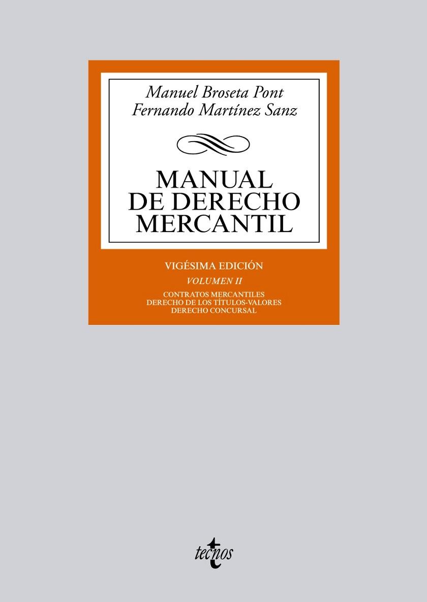 Manual de Derecho Mercantil Vol.2 | 9788430959358 | Broseta Pont, Manuel; Martínez Sanz, Fernando | Librería Castillón - Comprar libros online Aragón, Barbastro