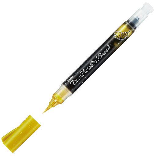 PENTEL DUAL PINCEL TINTA BRILLANTE CON PULSADOR TRASERO ORO | 8848510566416 | Librería Castillón - Comprar libros online Aragón, Barbastro