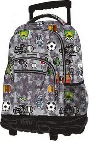 Mochila escolar con ruedas - Renglones - Gris