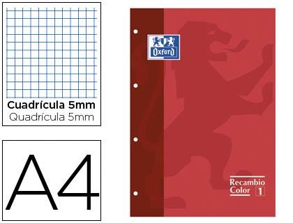 RECAMBIO A4 4T 80H CDL 5MM OXFORD SCHOOL ROJO | 8412771083427 | Librería Castillón - Comprar libros online Aragón, Barbastro