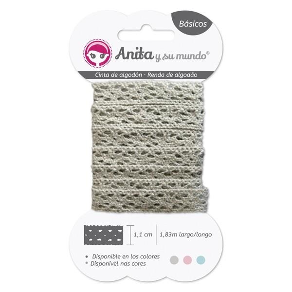 CINTA DE ALGODÓN PUNTILLA GRIS 1.1CM DE ANCHO 1.83M DE LARGO | 8413623712113 | Librería Castillón - Comprar libros online Aragón, Barbastro