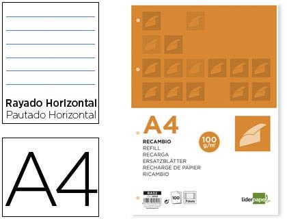 Recambio liderpapel a4 100 hojas 100g/m2 horizontal con margen 4 taladros 29105 | 8423473291058 | Librería Castillón - Comprar libros online Aragón, Barbastro