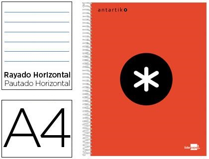 CUADERNO ESPIRAL LIDERPAPEL ANTARTIK A4 TAPA FORRADA 120H 100GR HORIZONTAL 5 BANDAS 4 TALADROS ROJO | 8423473745438 | Librería Castillón - Comprar libros online Aragón, Barbastro