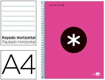 CUADERNO ESPIRAL LIDERPAPEL ANTARTIK A4 TAPA FORRADA 120H 100GR HORIZONTAL 5 BANDAS 4 TALADROS ROSA FUCSIA | 8423473745469 | Librería Castillón - Comprar libros online Aragón, Barbastro