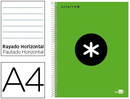 CUADERNO ESPIRAL LIDERPAPEL ANTARTIK A4 TAPA FORRADA 120H 100GR HORIZONTAL 5 BANDAS 4 TALADROS VERDE | 8423473745490 | Librería Castillón - Comprar libros online Aragón, Barbastro