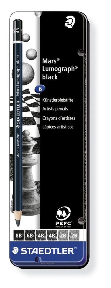 LAPIZ STAEDTLER LUMOGRAPH BLACK ESTUCHE 6 LAPICES 100B G6 (8B, 6B, 4B, 2B) | 4007817185568 | Librería Castillón - Comprar libros online Aragón, Barbastro