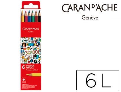 Lapices caran d'ache linea escolar permanente caja carton de 6 colores 1291-706 | 7610186107061 | Librería Castillón - Comprar libros online Aragón, Barbastro