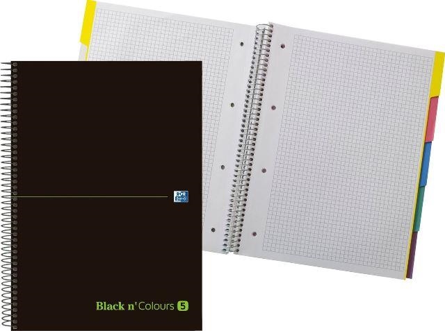 CUADERNO ESPIRAL EBK OXFORD BLACK&COLORS A4+ 100H 90GR CUADRICULA 5MM CR 4TAL T.ENC 5 SEPARADORES 40088331 | 8412771018801 | Librería Castillón - Comprar libros online Aragón, Barbastro