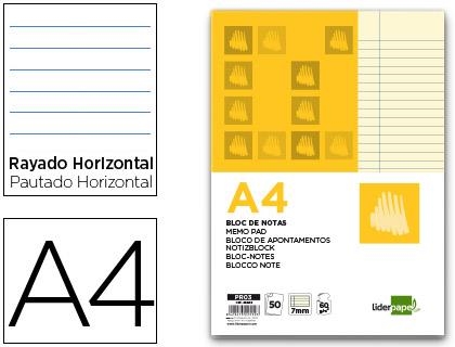 Bloc notas liderpapel horizontal a4 50 hojas amarillas 60g/m2 encolado  | 8423473225503 | Librería Castillón - Comprar libros online Aragón, Barbastro