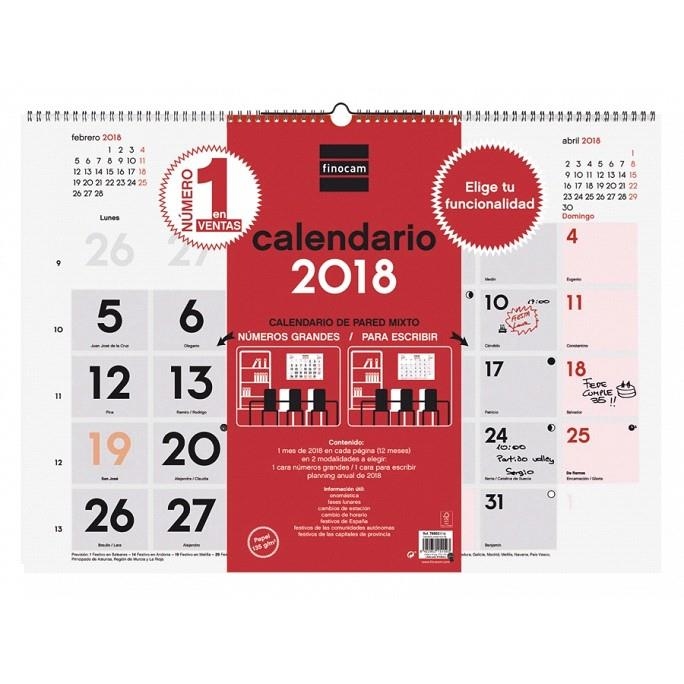 CALENDARIO FINOCAM 780020018 PARED MIXTO XL 2018 | 8422952151593 | Librería Castillón - Comprar libros online Aragón, Barbastro