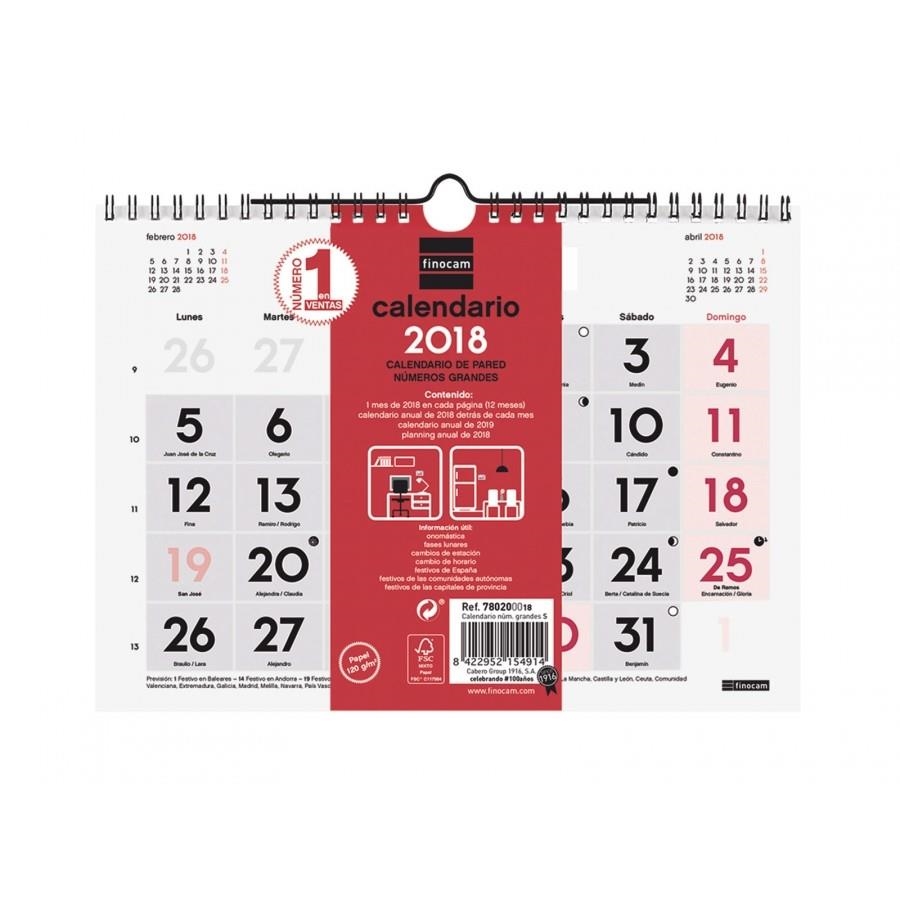 CALENDARIO FINOCAM 780010018 PARED NÚMEROS GRANDES L 2018+ | 8422952151562 | Librería Castillón - Comprar libros online Aragón, Barbastro