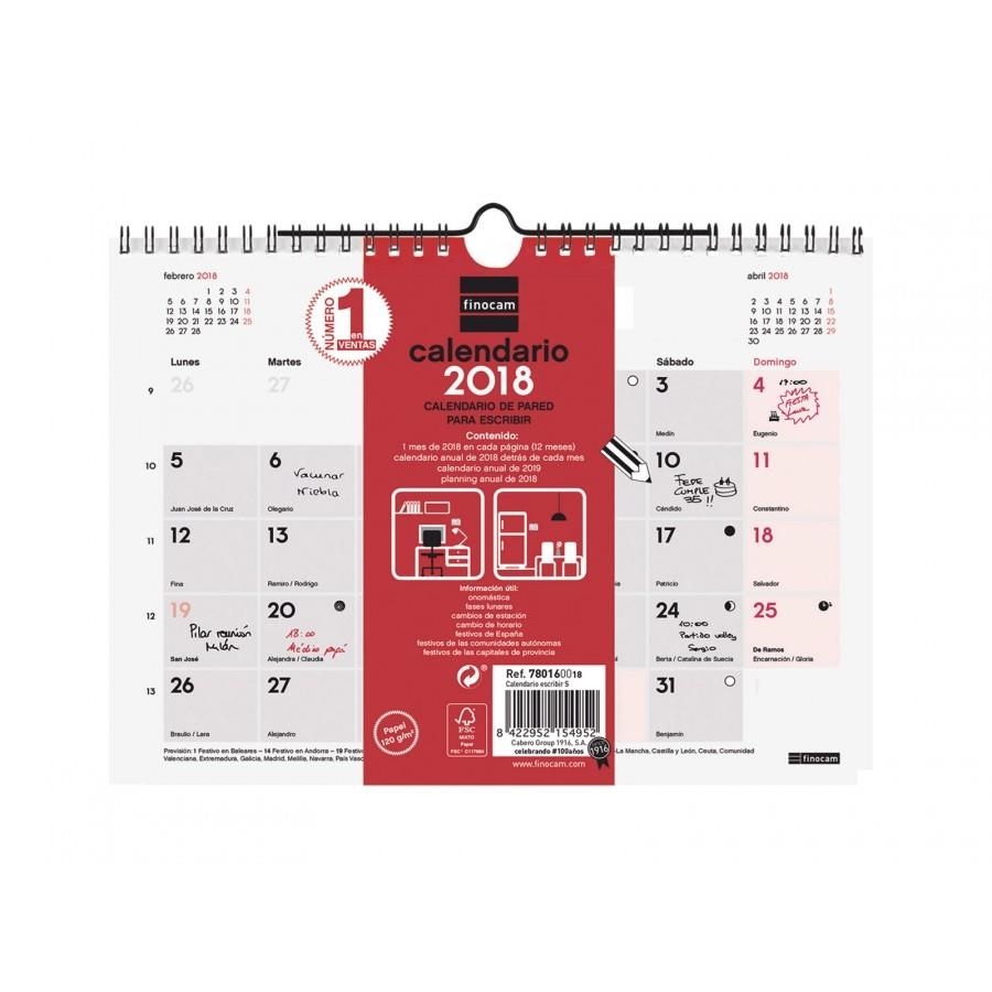 CALENDARIO FINOCAM 780160018 PARED ESCRIBIR S 2018+ | 8422952154952 | Librería Castillón - Comprar libros online Aragón, Barbastro