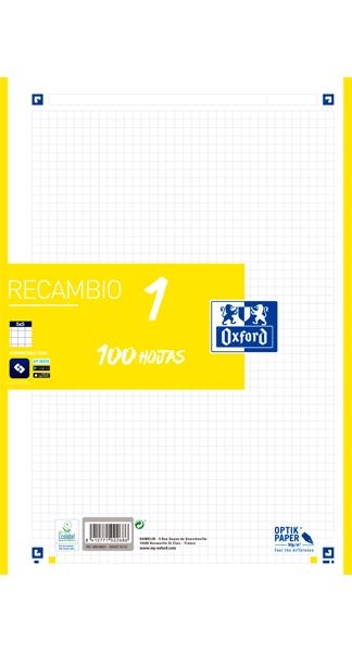 RECAMBIO OXFORD A4 100 H CUADRÍCULA 5 MM BANDA COLOR AMARILLO | 8412771022686 | Librería Castillón - Comprar libros online Aragón, Barbastro