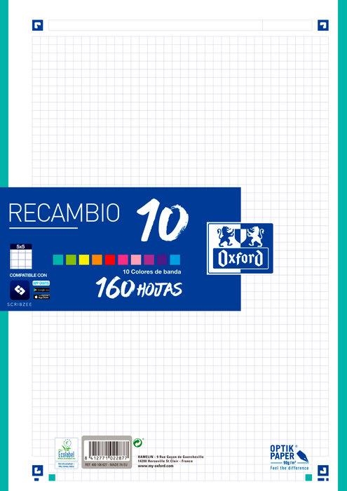 RECAMBIO OXFORD A4 160 HOJAS CUADRÍCULA 5 MM 90GR BANDA 10 COLORES SURTIDOS | 8412771022877 | Librería Castillón - Comprar libros online Aragón, Barbastro