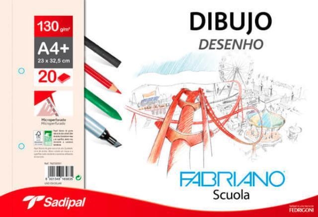 BLOC DE DIBUJO A4 FABRIANO CON ESPIRAL 2 TALADROS MICROPERFORADO LISO 130 GR/M 20 HOJAS | 8001348165835 | Librería Castillón - Comprar libros online Aragón, Barbastro