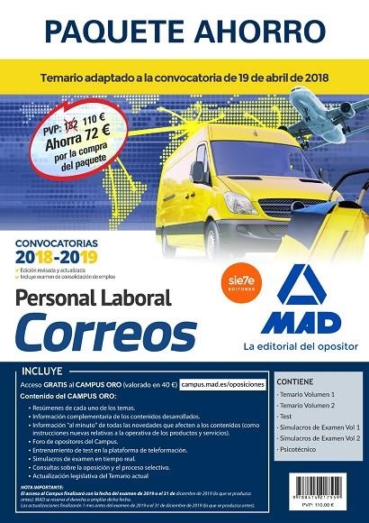 Paquete Ahorro Personal Laboral Correos. Ahorro de 72 € (Incluye Temarios 1 y 2; | 9788414217559 | VV.AA. | Librería Castillón - Comprar libros online Aragón, Barbastro