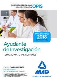 AYUDANTES DE INVESTIGACIÓN DE LOS ORGANISMOS PÚBLICOS DE INVESTIGACIÓN. TEMARIO comun 2018 | 9788414223505 | VV.AA. | Librería Castillón - Comprar libros online Aragón, Barbastro