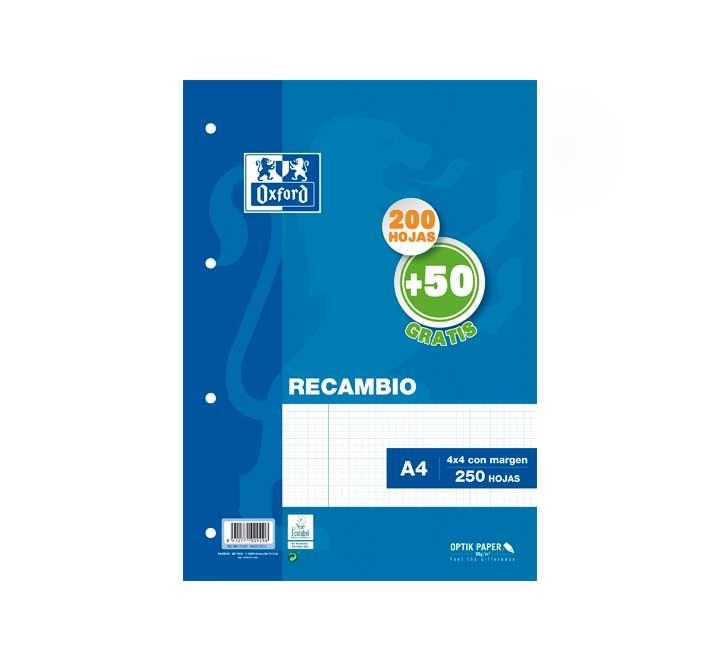 RECAMBIO A4 CDL/M 4T OXFORD SCHOOL OFERTA 200 HOJAS + 50 GRATIS | 8412771029296 | Librería Castillón - Comprar libros online Aragón, Barbastro