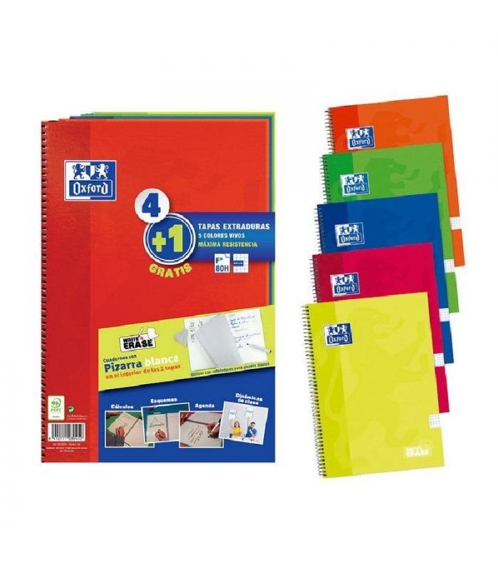 PACK 4+1 CUADERNO OXFORD ESPIRAL A4+ TAPAS EXTRADURAS CUADRICULA 4 MM CON PIZARRA BLANCA  | 8412771030452 | Librería Castillón - Comprar libros online Aragón, Barbastro