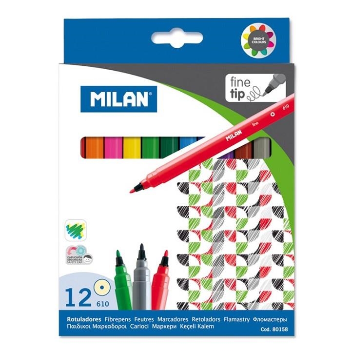 ROTULADORES MILAN PUNTA FINA 2MM (NORMAL) 12 COLORES 80158 | 8411574801580 | Librería Castillón - Comprar libros online Aragón, Barbastro