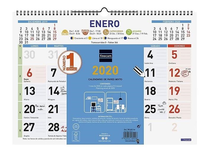 CALENDARIO PARED FINOCAM 2020 NUMEROS GRANDES L 78140020 | 8422952189206 | Librería Castillón - Comprar libros online Aragón, Barbastro