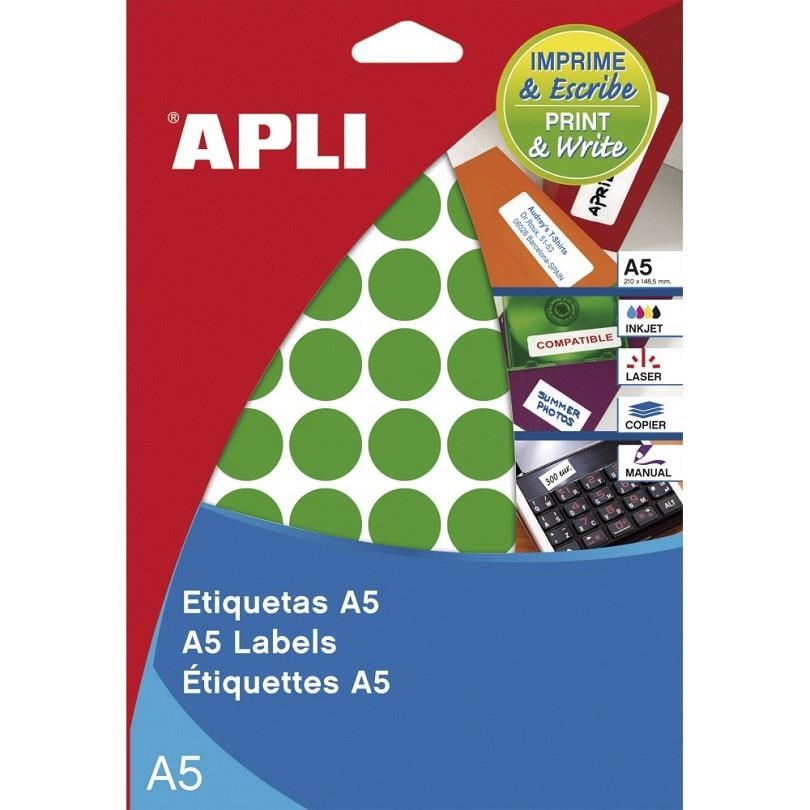 ETIQUETAS APLI 12106 A5 REDONDAS VERDE 19 MM  | 8410782121060 | Librería Castillón - Comprar libros online Aragón, Barbastro