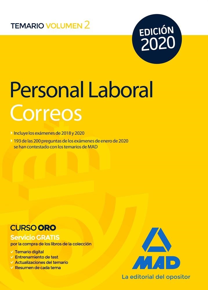 Personal Laboral de Correos y Telégrafos. Temario Volumen 2 | 9788414235805 | Guillén Gil, Luis Ignacio | Librería Castillón - Comprar libros online Aragón, Barbastro