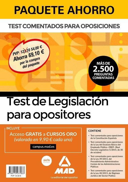 Paquete Ahorro Test de Legislación para opositores. Ahorra 69,10 ? (incluye Test | 9788414237083 | No disponible | Librería Castillón - Comprar libros online Aragón, Barbastro