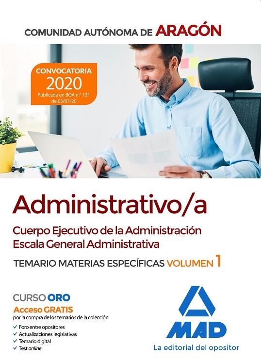 ADMINISTRATIVO / A GOBIERNO DE ARAGÓN TEMARIO ESPECIFICO 1 ED.2020 | 9788414239315 | Librería Castillón - Comprar libros online Aragón, Barbastro