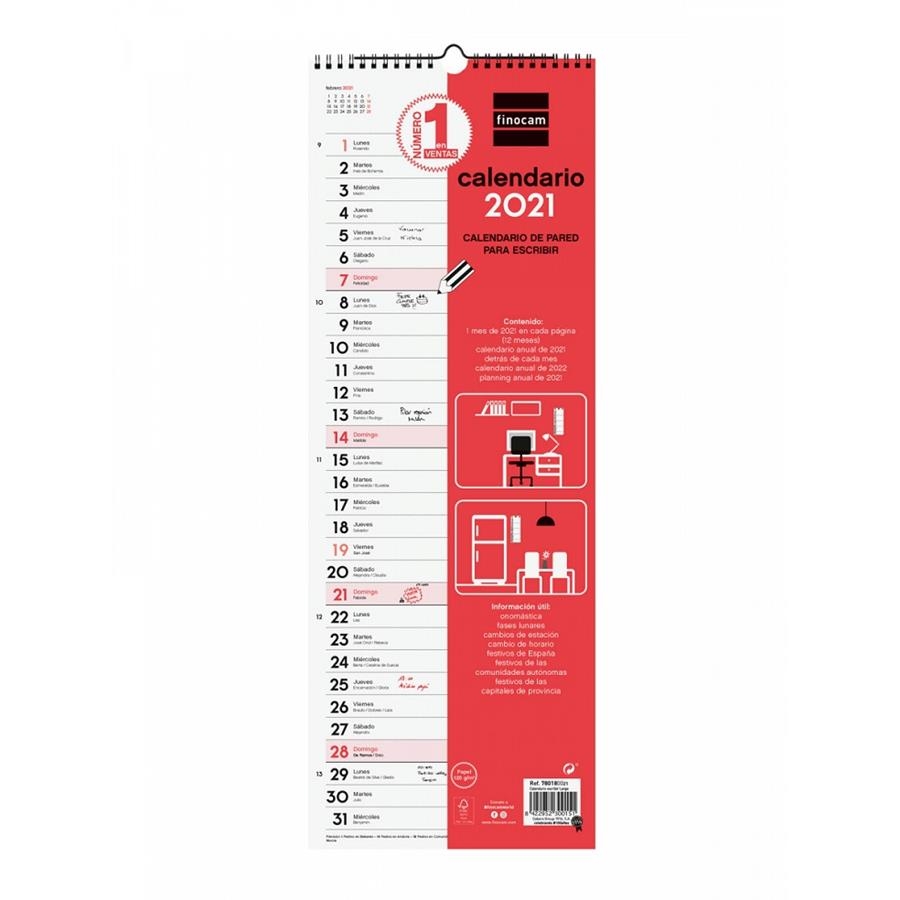 CALENDARIO 2021 FINOCAM DE PARED PARA ESCRIBIR LARGO  | 8422952300151 | Librería Castillón - Comprar libros online Aragón, Barbastro