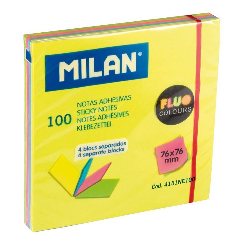 NOTAS ADHESIVAS MILAN PACK 4 BLOCS SEPARADOS COLORES FLUOR 76 X 76 MM 100 HOJAS | 8411574089995 | Librería Castillón - Comprar libros online Aragón, Barbastro