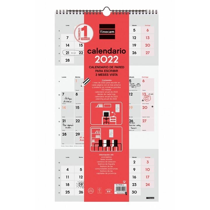 CALENDARIO 2022 PARED FINOCAM PARA ESCRIBIR 3 MESES VISTA M 265X480 MM NEUTRO | 8422952319443 | Librería Castillón - Comprar libros online Aragón, Barbastro