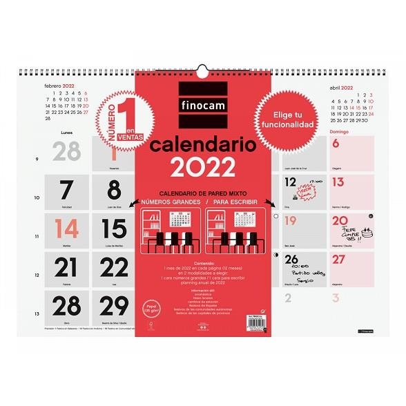 CALENDARIO 2022 PARED FINOCAM MIXTO XL 590X420 MM NEUTRO | 8422952319726 | Librería Castillón - Comprar libros online Aragón, Barbastro