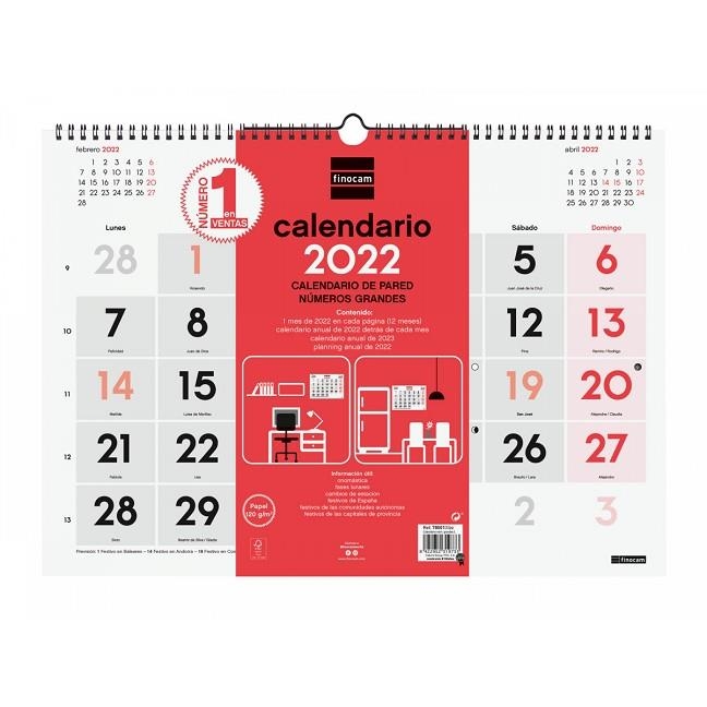 CALENDARIO 2022 PARED FINOCAM NUMEROS GRANDES L 430X310 MM NEUTRO | 8422952319733 | Librería Castillón - Comprar libros online Aragón, Barbastro