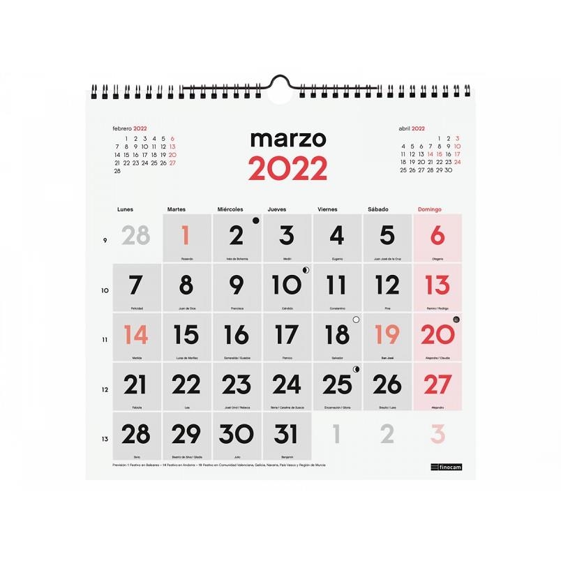 CALENDARIO 2022 PARED FINOCAM NUMEROS GRANDES 300X300 MM NEUTRO | 8422952319528 | Librería Castillón - Comprar libros online Aragón, Barbastro