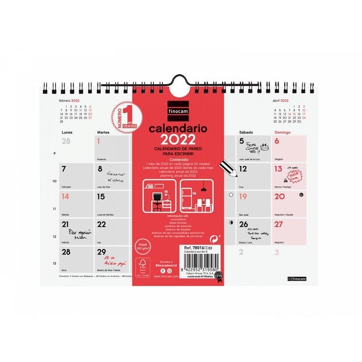 CALENDARIO 2022 PARED FINOCAM PARA ESCRIBIR S 210X150 MM NEUTRO | 8422952319580 | Librería Castillón - Comprar libros online Aragón, Barbastro