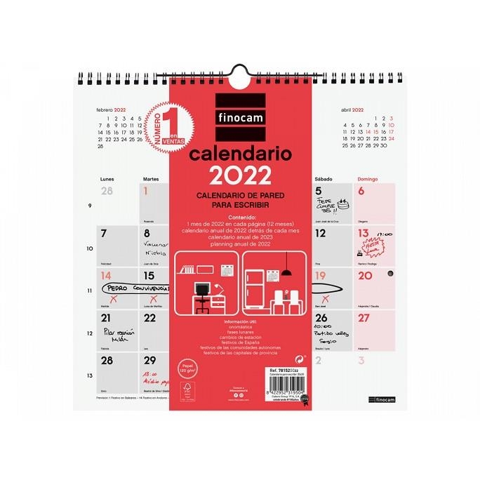 CALENDARIO 2022 PARED FINOCAM PARA ESCRIBIR 300X300 MM NEUTRO | 8422952319504 | Librería Castillón - Comprar libros online Aragón, Barbastro