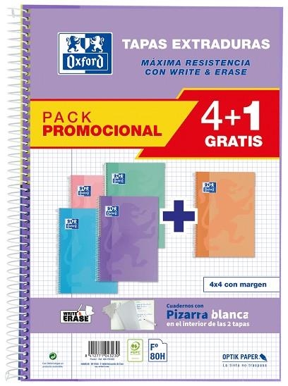 PACK 4+1 CUADERNO OXFORD ESPIRAL A4+ TAPAS EXTRADURAS CUADRICULA 4 MM CON PIZARRA BLANCA | 8412771043230 | Librería Castillón - Comprar libros online Aragón, Barbastro