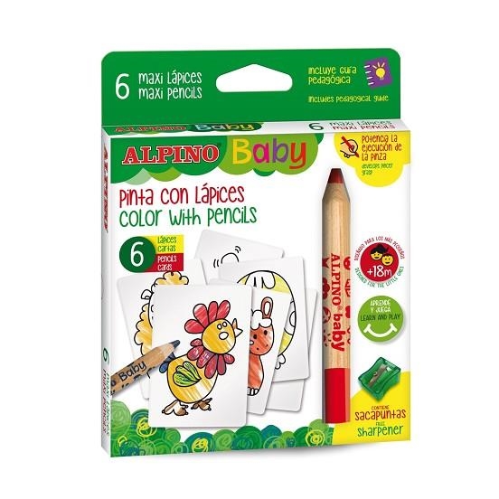 Set de 6 Lápices de colores y 6 Cartas para Colorear Alpino Baby | 8413240606857 | Librería Castillón - Comprar libros online Aragón, Barbastro