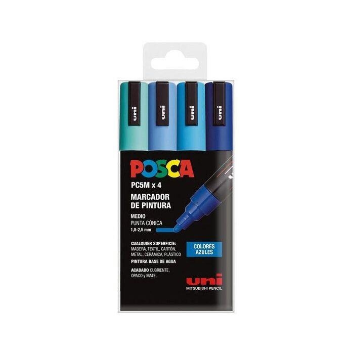 POSCA PC5M/4C ESTUCHE 4 ROTULADORES COLORES AZULES | 8435009954924 | Librería Castillón - Comprar libros online Aragón, Barbastro