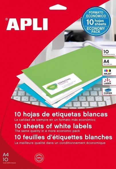 PACK 10 HOJAS A4 ETIQUETAS BLANCAS 190X61 MM  | 8410782129202 | Librería Castillón - Comprar libros online Aragón, Barbastro