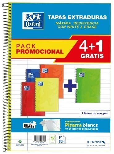 PACK 4+1 CUADERNO OXFORD W&E ESPIRAL Fº TAPAS EXTRADURAS 1 LINEA CON MARGEN CON PIZARRA BLANCA | 8412771047245 | Librería Castillón - Comprar libros online Aragón, Barbastro