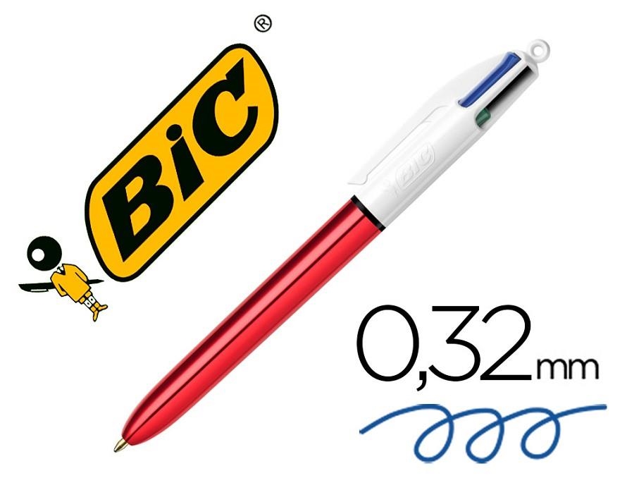 BOLIGRAFO BIC CUATRO COLORES SHINE ROJO PUNTA 1 mm | 3086123537613 | Librería Castillón - Comprar libros online Aragón, Barbastro