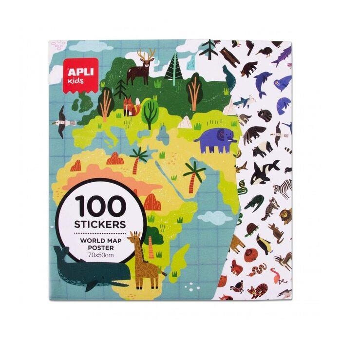 100 STICKERS WORLD MAP POSTER 70X50CM | 8410782194347 | Librería Castillón - Comprar libros online Aragón, Barbastro