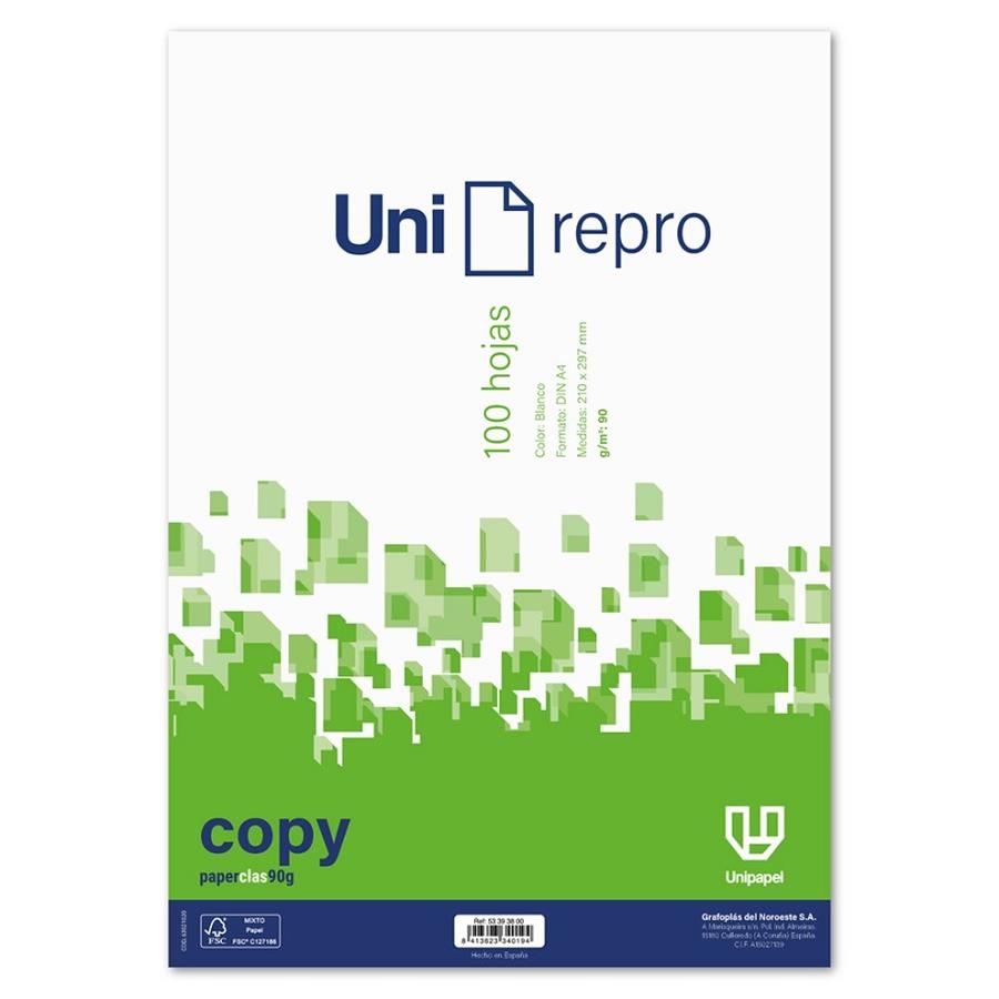 PAQUETE RESMILLA 100 HOJAS PAPEL A4 90GR UNIREPRO | 8413623340194 | Librería Castillón - Comprar libros online Aragón, Barbastro