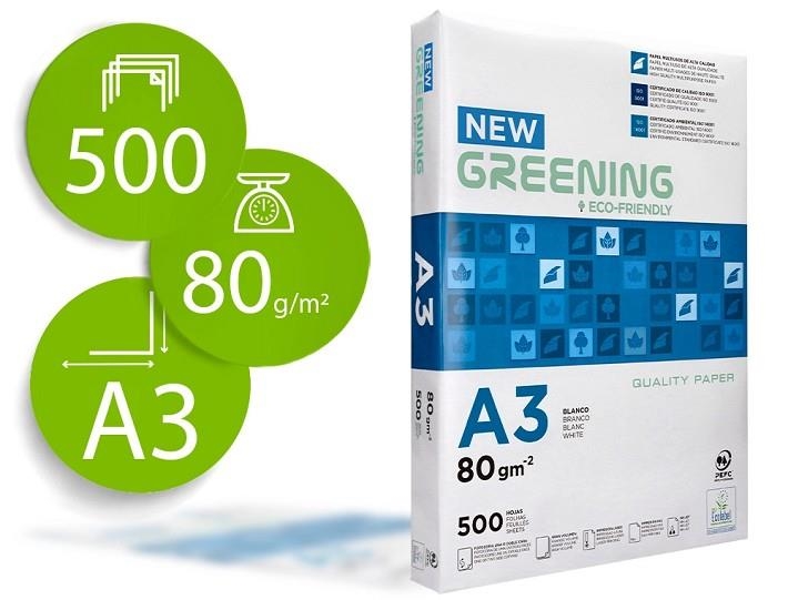 PAPEL A3 80GR 500H BLANCO GREENING | 8423473045767 | Librería Castillón - Comprar libros online Aragón, Barbastro