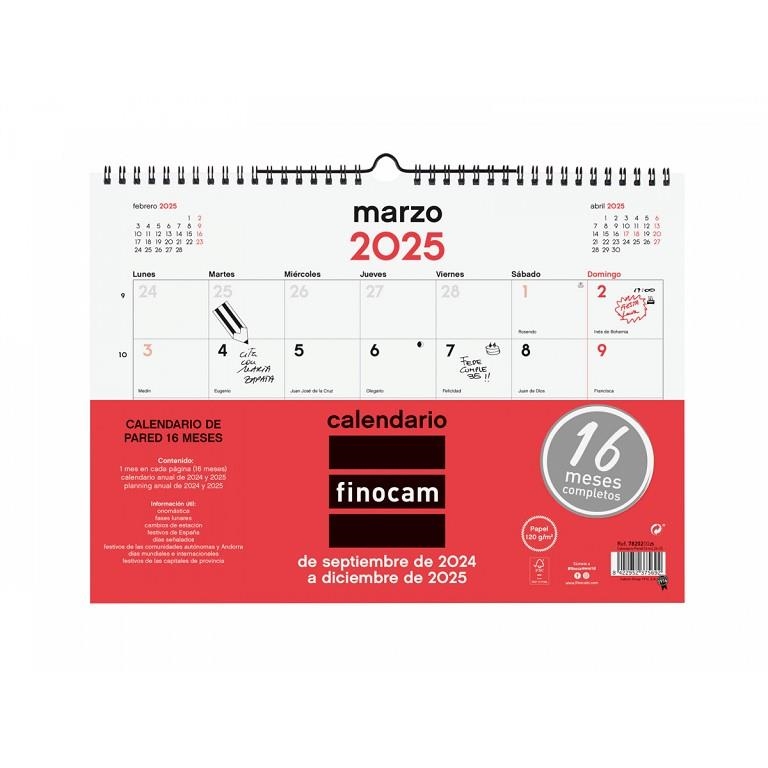 CALENDARIO DE PARED FINOCAM L 16 MESES 2024/25  | 8422952375692 | Librería Castillón - Comprar libros online Aragón, Barbastro