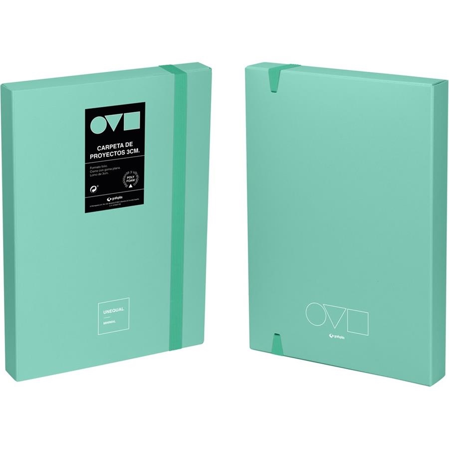 CAJA PROYECTOS POLYFOAM LOMO 3CM FOLIO VERDE AGUA UNEQUAL MINIMAL GRAFOPLÁS | 8413623130955 | Librería Castillón - Comprar libros online Aragón, Barbastro